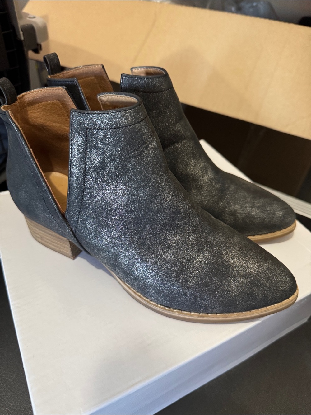 Shimmer Black Cutout Ankle Booties